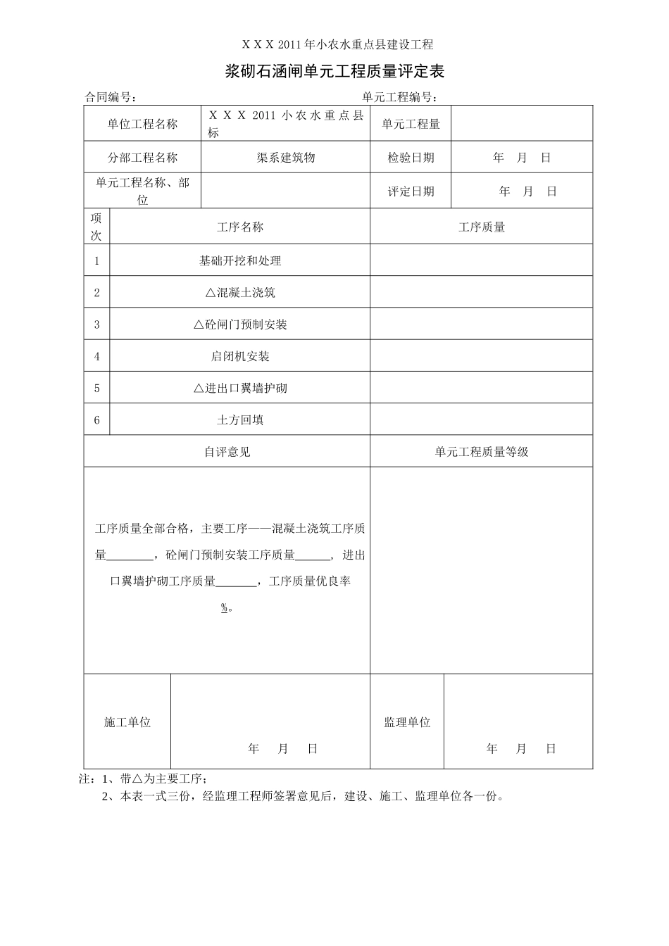 小型农田水利建设单元工程质量评定表_第1页