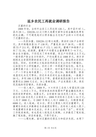 返乡农民工再就业调研报告