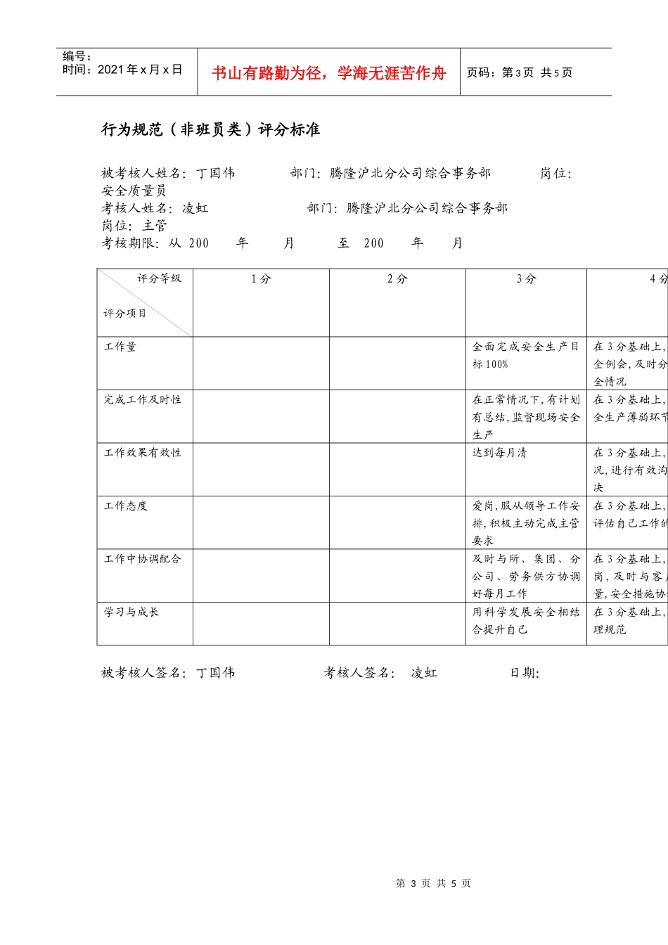 XX市电力公司市区供电公司安全质量员行为规范考评表_第3页