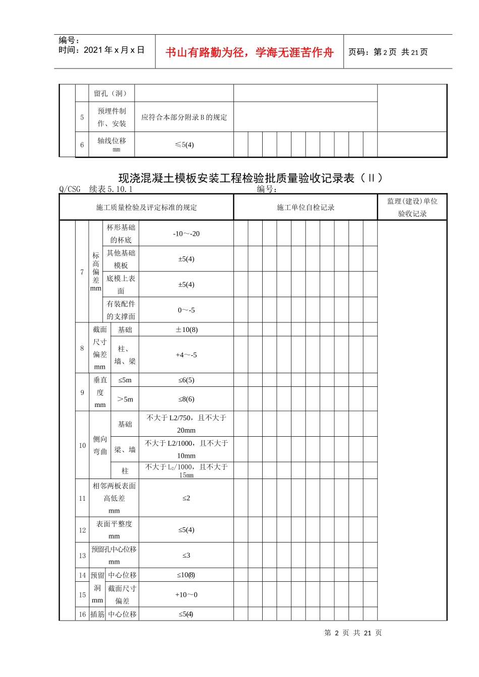 K10施工质量验收表格砼结构工程 Microsoft Word 文档_第2页