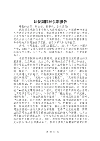法院副院长供职报告