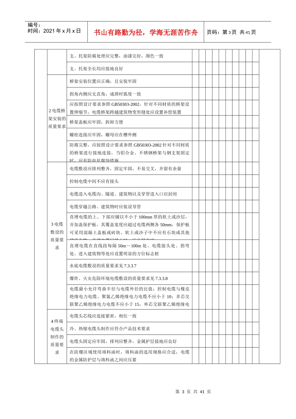 电缆线路工程检验批质量验收记录表_第3页