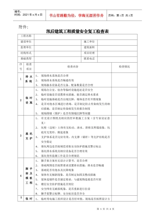 汛后建筑工程质量安全复工检查表-三亚市住房和城乡建设局发