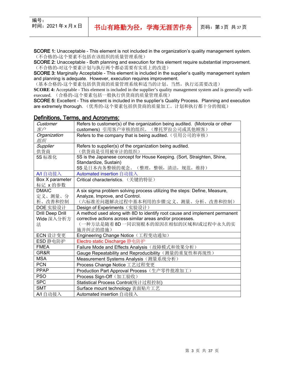 摩托罗拉公司供应商质量体系评审标准_第3页