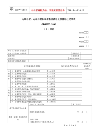 电线导管、电缆导管和线槽敷设检验批质量验收记录表Ⅰ