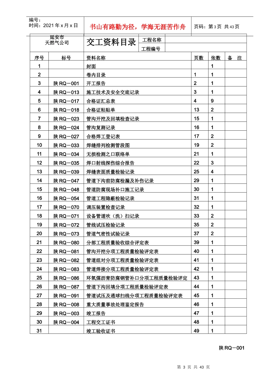 燃气工程质量保证资料统一用表_第3页