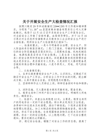 关于开展安全生产大检查情况汇报