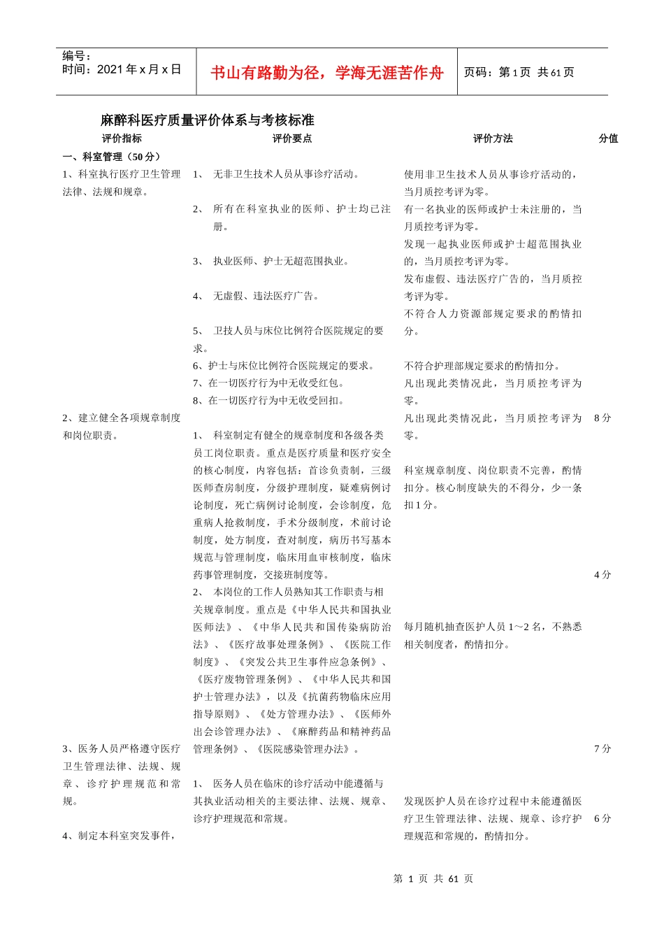 医院企业管理科医疗质量评价体系与考核标准_第1页