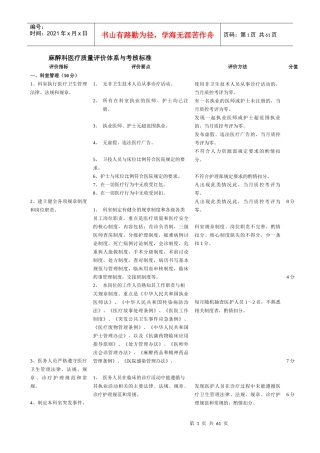 医院企业管理科医疗质量评价体系与考核标准