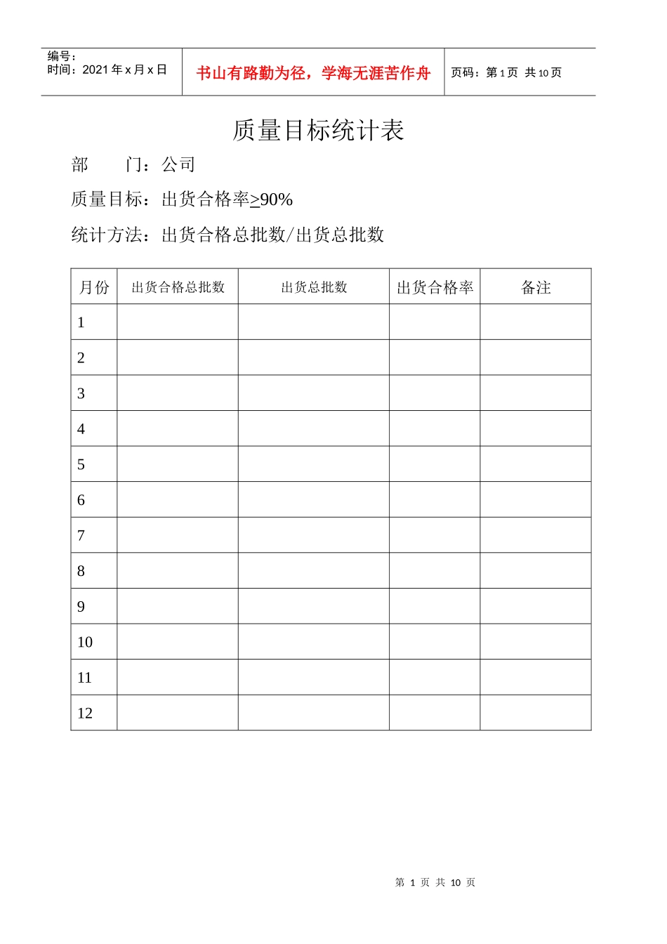 质量目标统计表_第1页