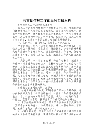 共青团信息工作的经验汇报材料