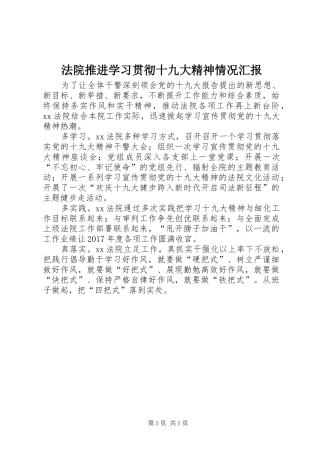 法院推进学习贯彻十九大精神情况汇报