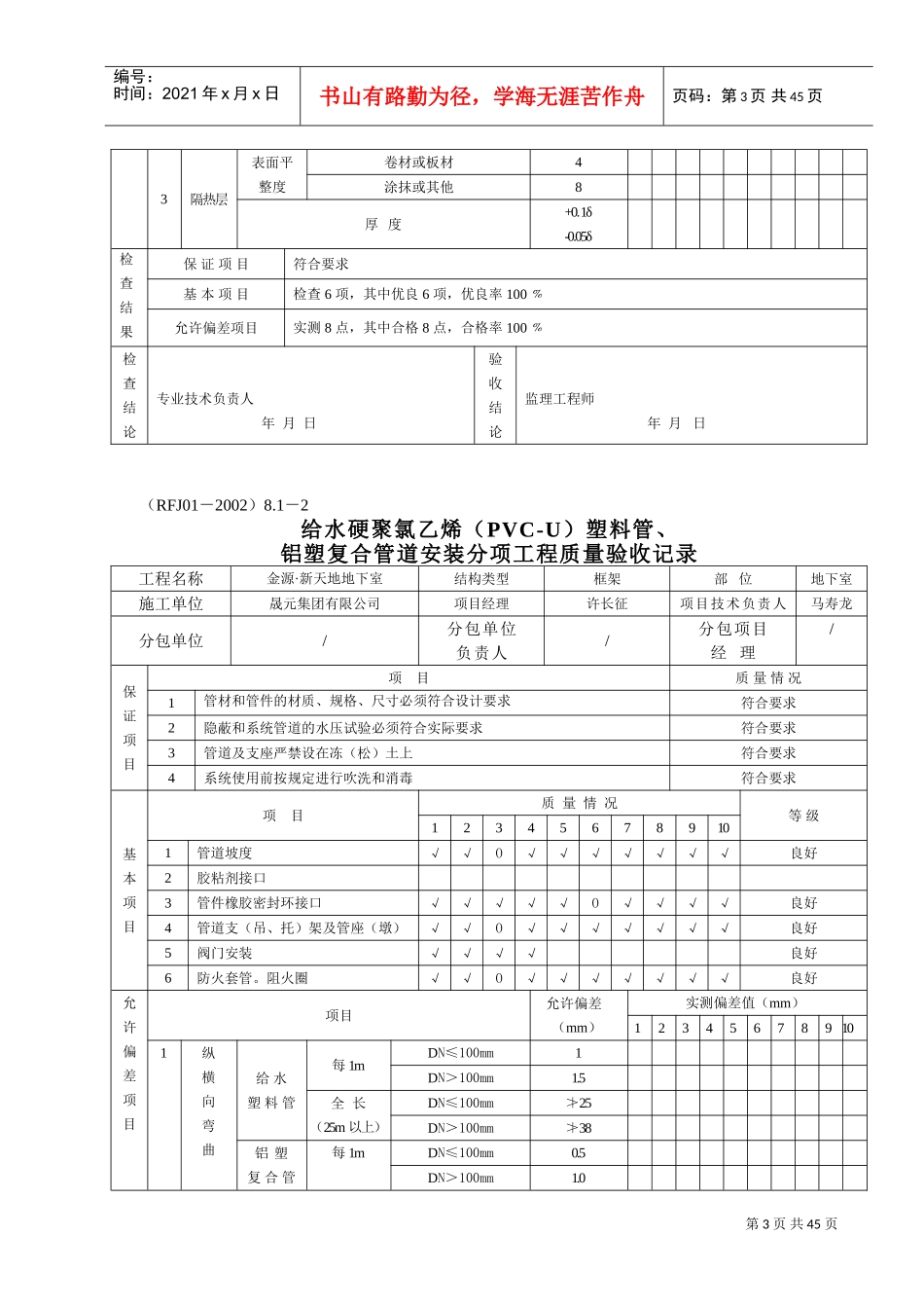 人防分项分部工程质量验收记录表(安装)(DOC41页)_第3页