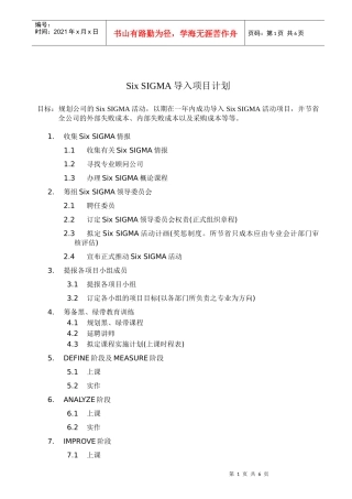 Six SIGMA导入项目计划