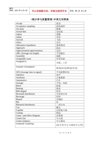 对照常用统计质量管理中英文对照表