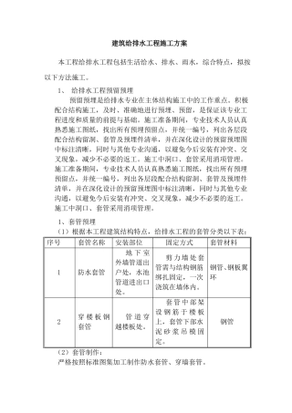 建筑给排水工程施工方案