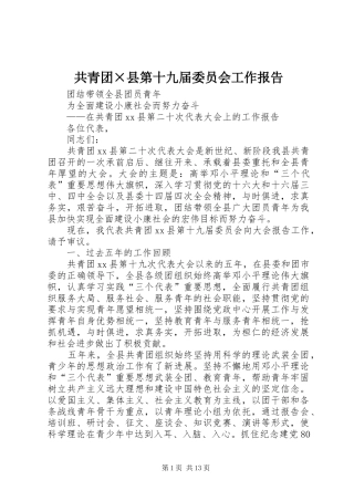 共青团×县第十九届委员会工作报告