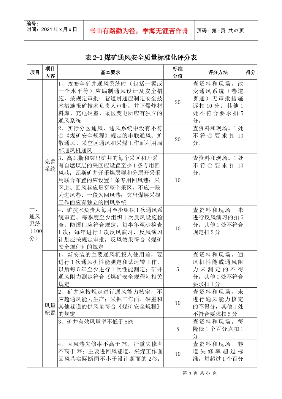 各专业质量标准表格_第1页
