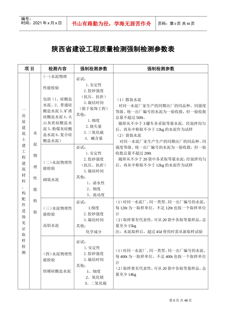 陕西省建设工程质量强制检测表(DOC45页)_第1页