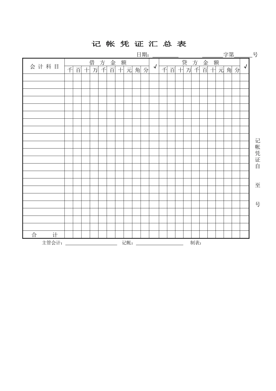 财务部系列表单-记帐凭证汇总表_第1页