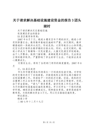 关于请求解决基础设施建设资金的报告3团头湖村