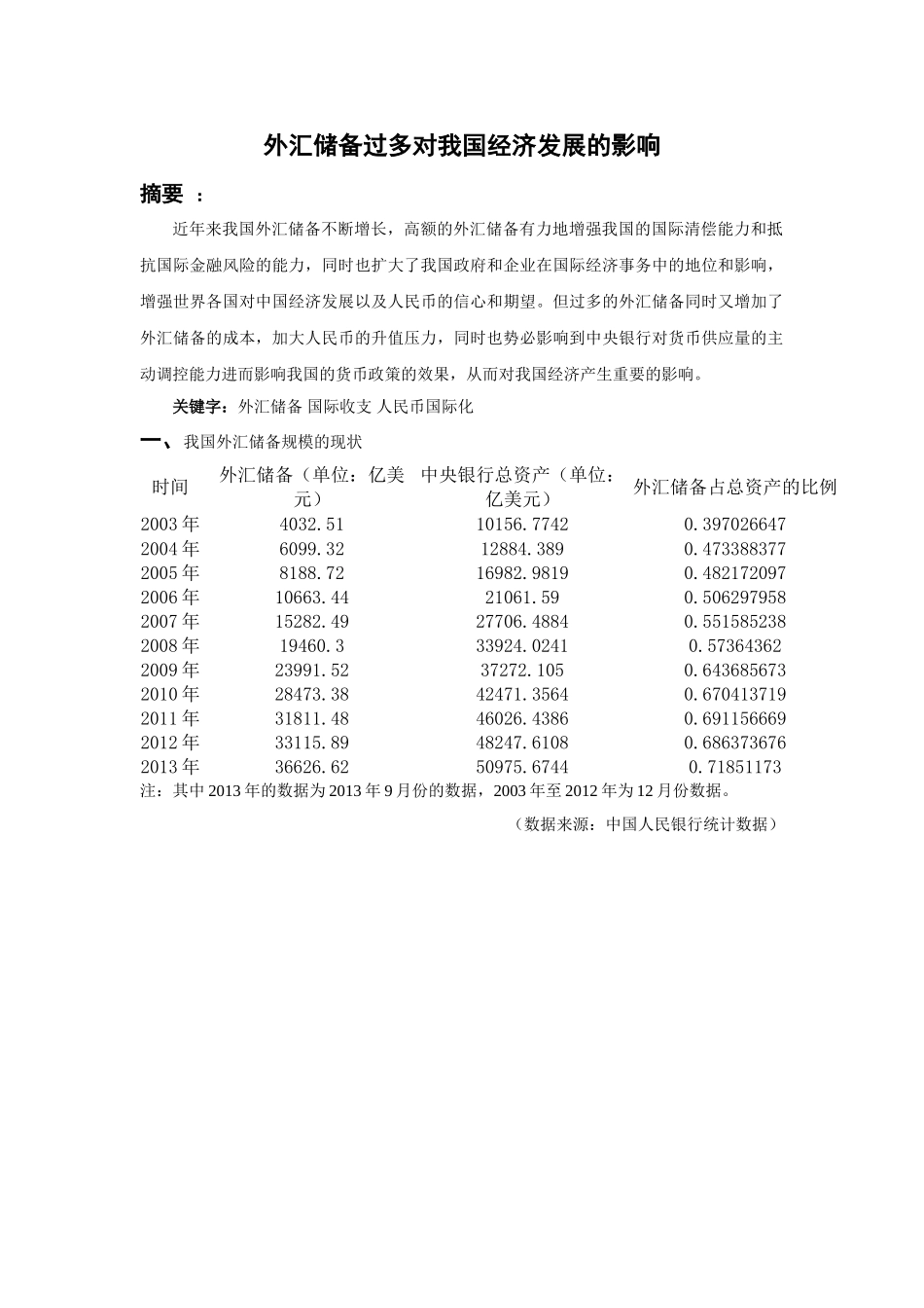 外汇储备过多对我国经济发展的影响_第1页