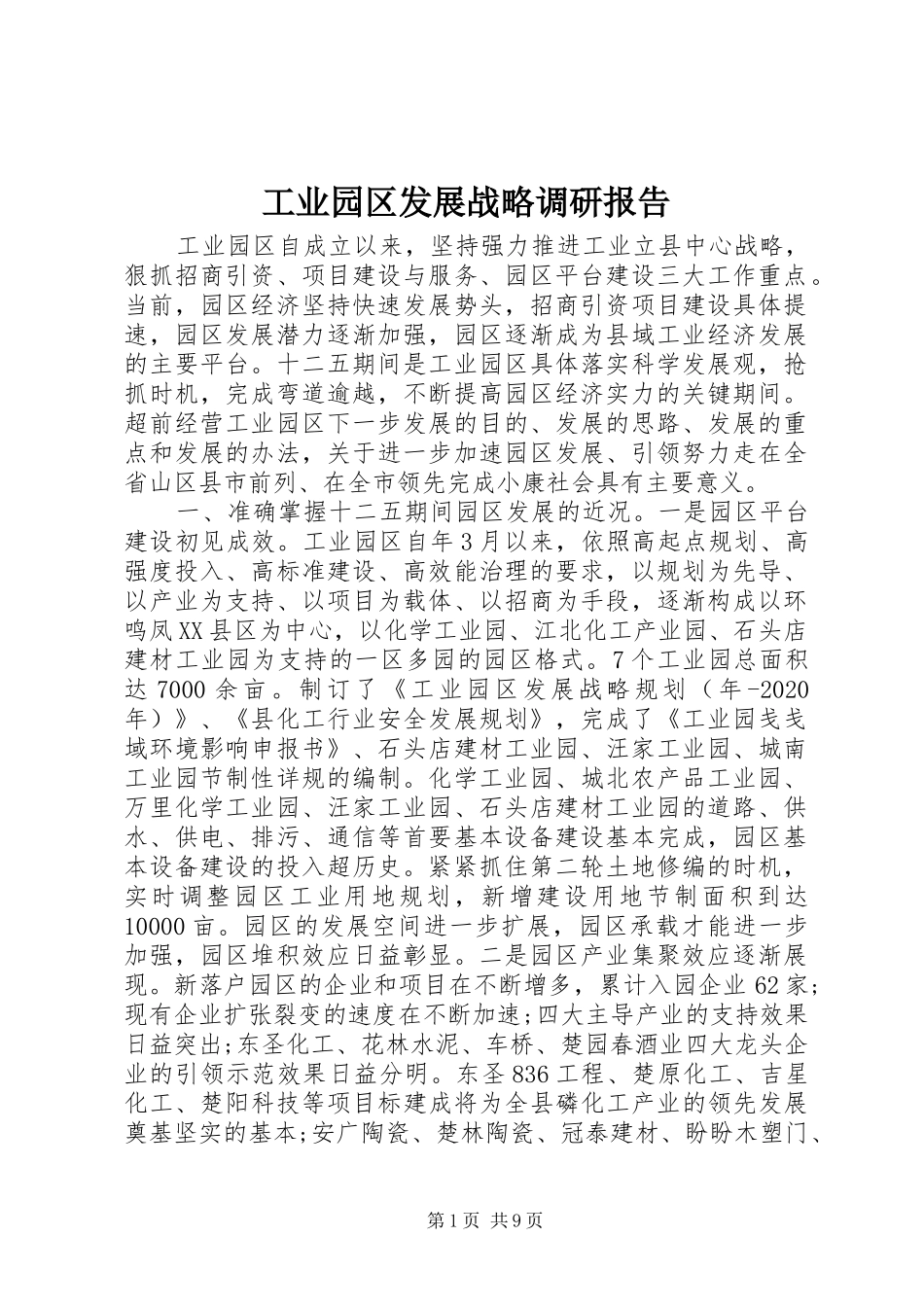 工业园区发展战略调研报告_第1页