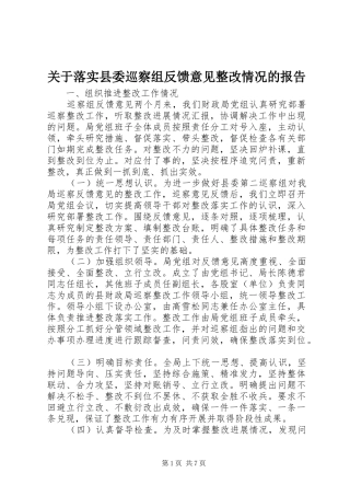 关于落实县委巡察组反馈意见整改情况的报告