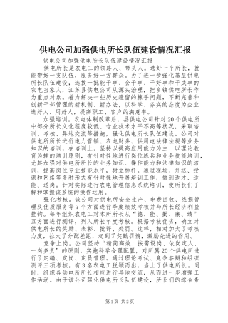 供电公司加强供电所长队伍建设情况汇报