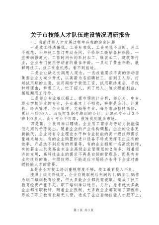 关于市技能人才队伍建设情况调研报告