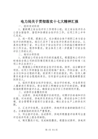 电力局关于贯彻落实十七大精神汇报