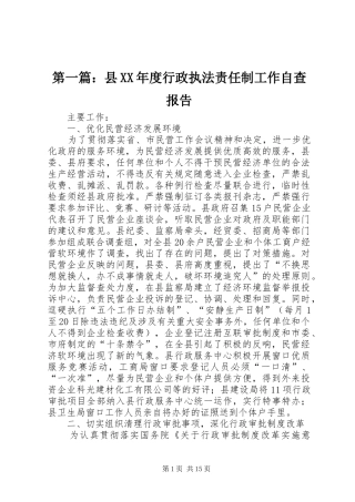 第一篇：县XX年度行政执法责任制工作自查报告