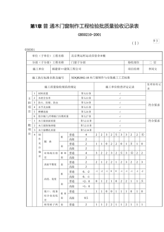 通木门窗制作工程检验批质量验收记录表