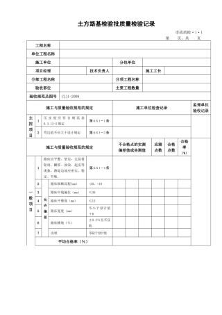 市政道路工程检验批质量检验记录表格全套