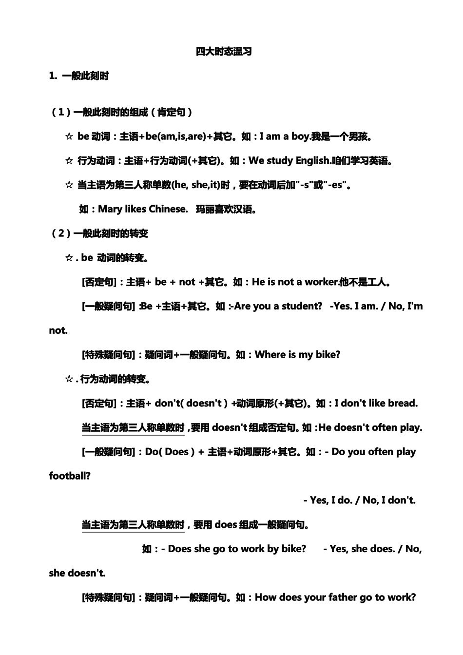 小学六年级英语语法四大时态句式转换_第1页