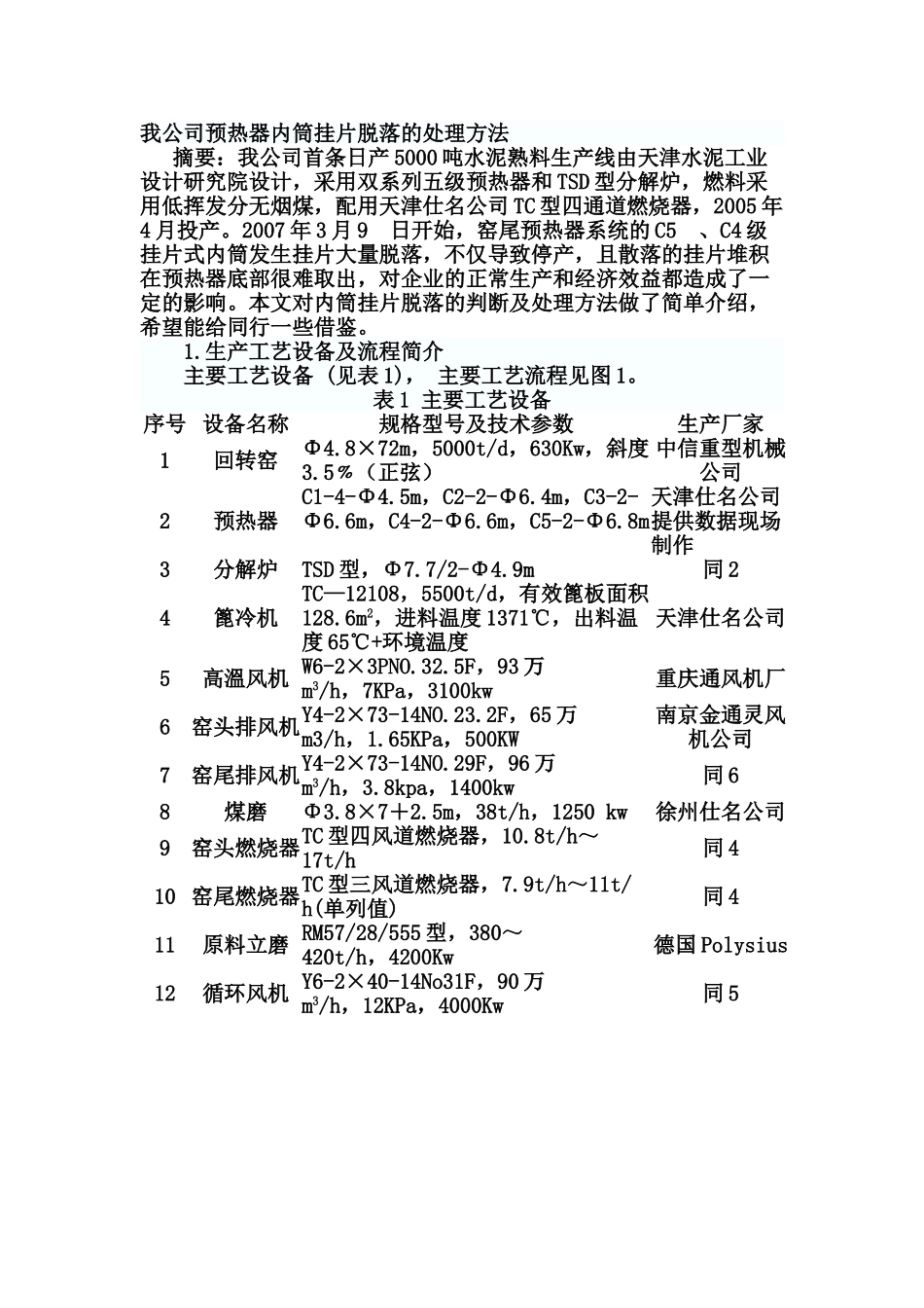 我公司预热器内筒挂片脱落的处理方法_第1页