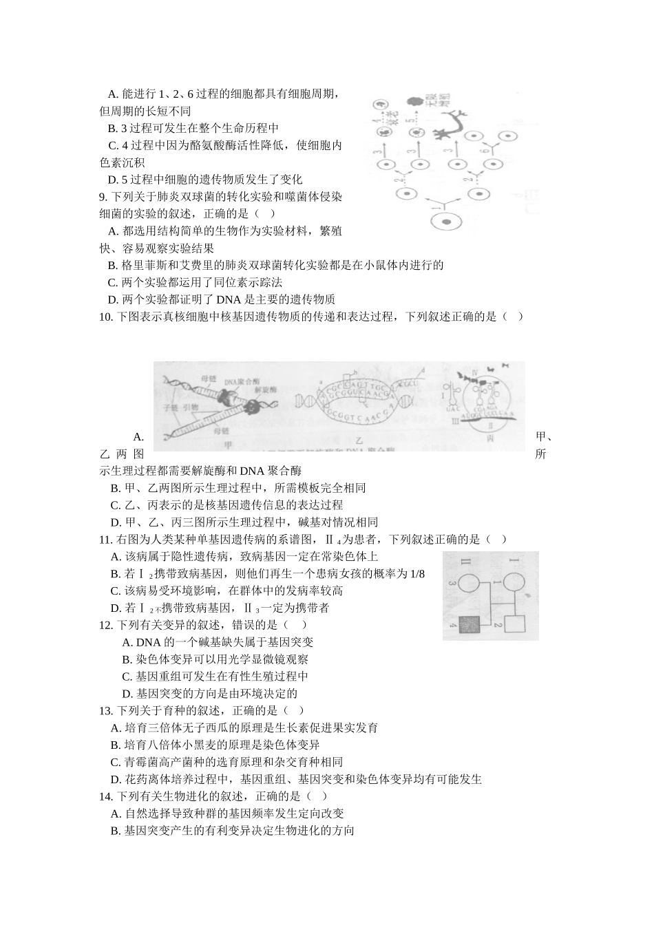 乌鲁木齐地区2013年高三年级第一次诊断性测验(生物试卷)_第2页