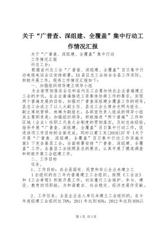 关于“广普查、深组建、全覆盖”集中行动工作情况汇报