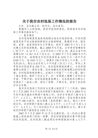 关于我市农村低保工作情况的报告