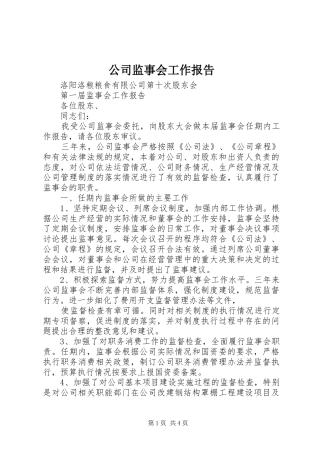 公司监事会工作报告