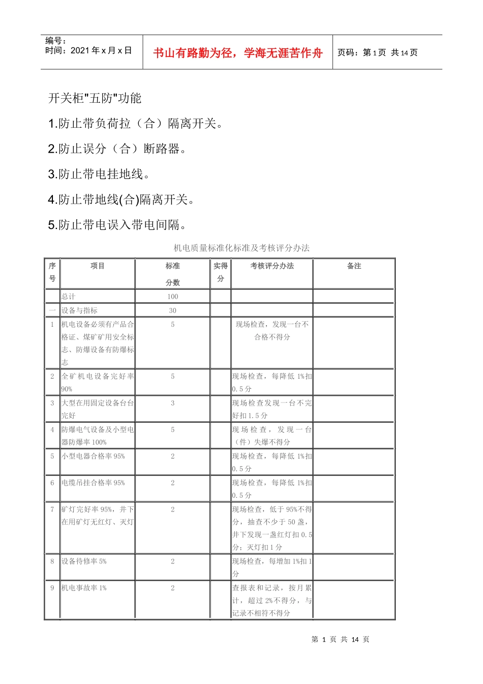 机电质量标准化评分办法_第1页