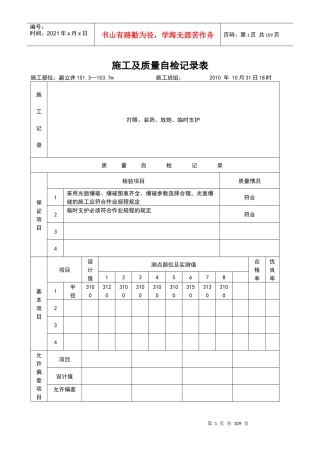 11月份副立井施工及质量自检记录表