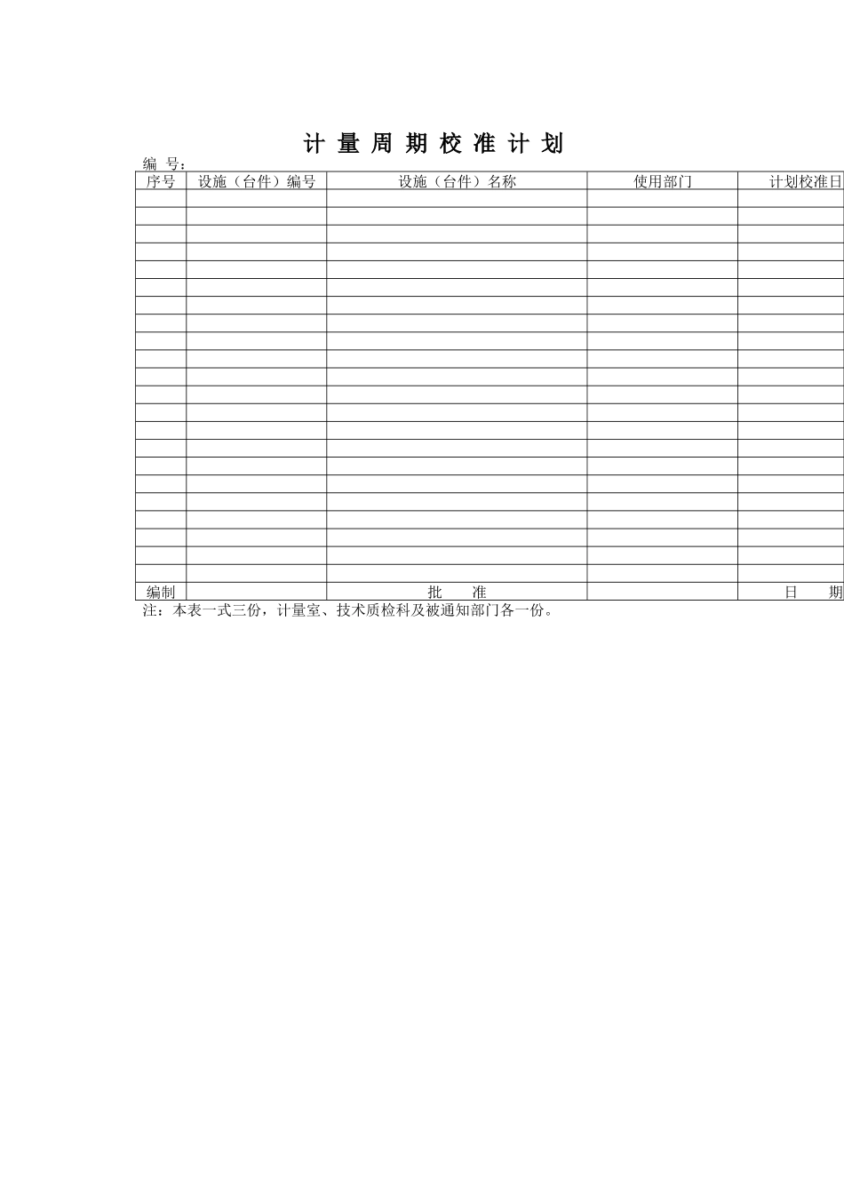 质量体系表格-计量周期校准计划_第1页