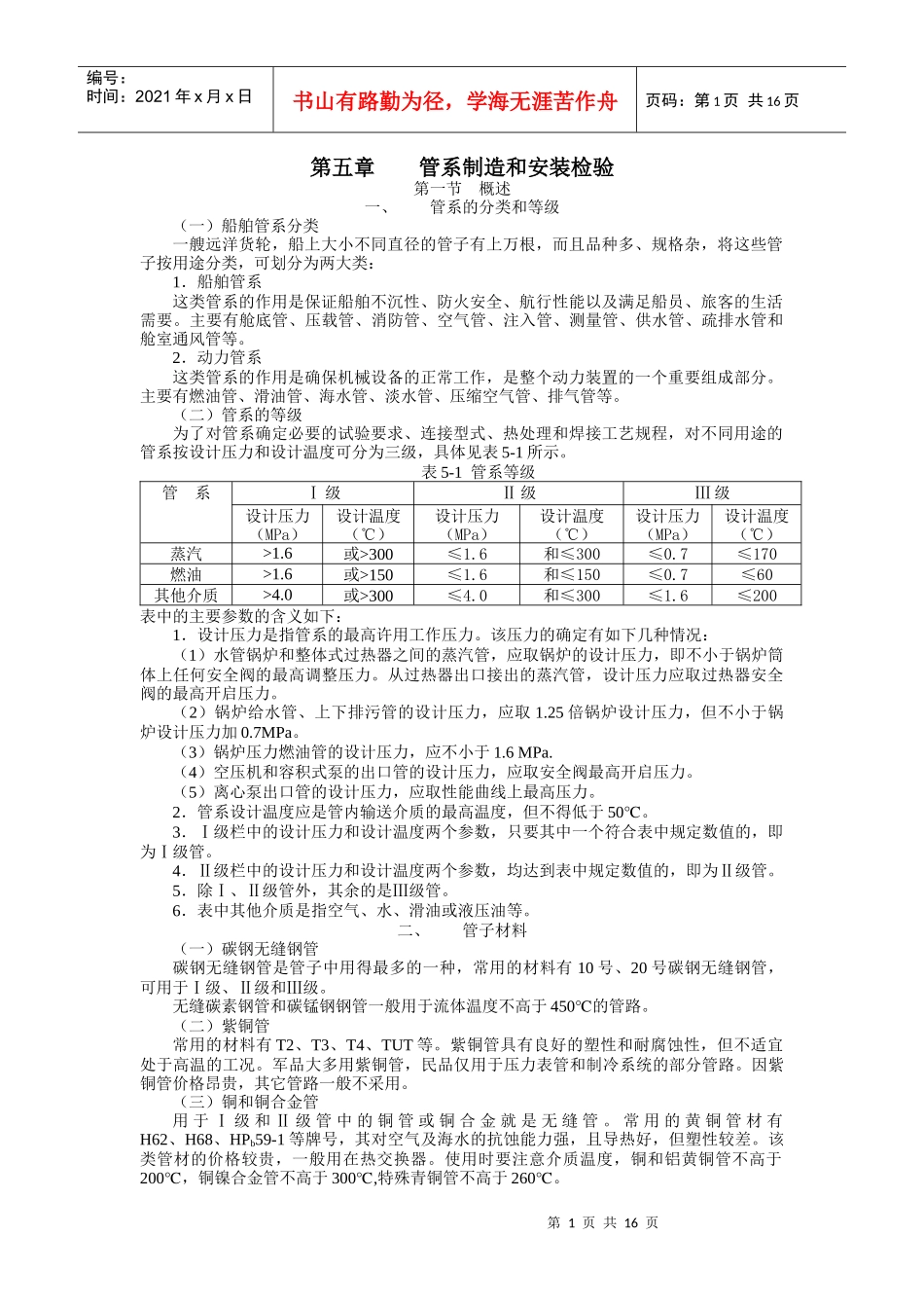 船舶建造质量检验-第五章 管系制造和安装检验_第1页