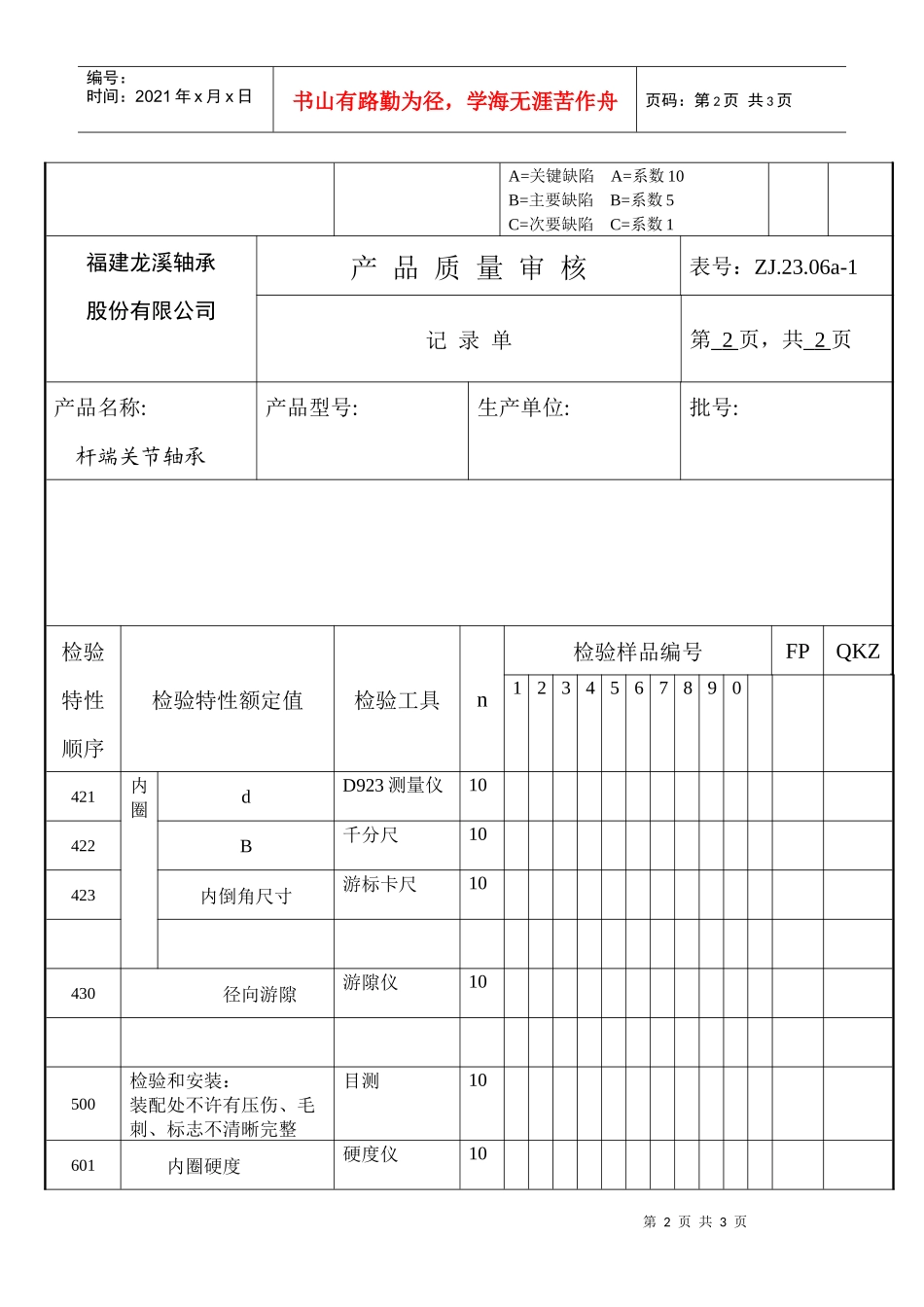 产品质量审核记录单(POKET PLATE)_第2页