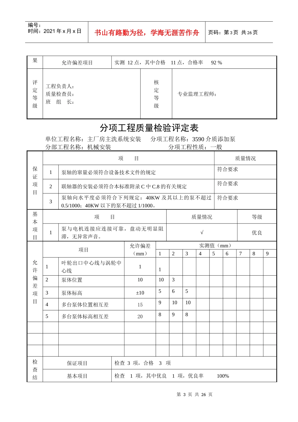 水泵分项工程质量检验评定表_第3页