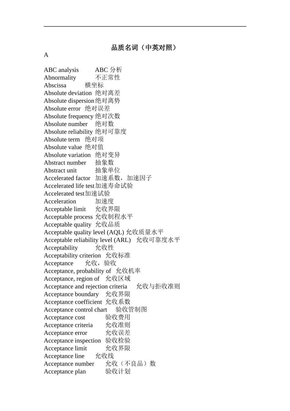 质量英语词汇大全（中英對照）_第1页