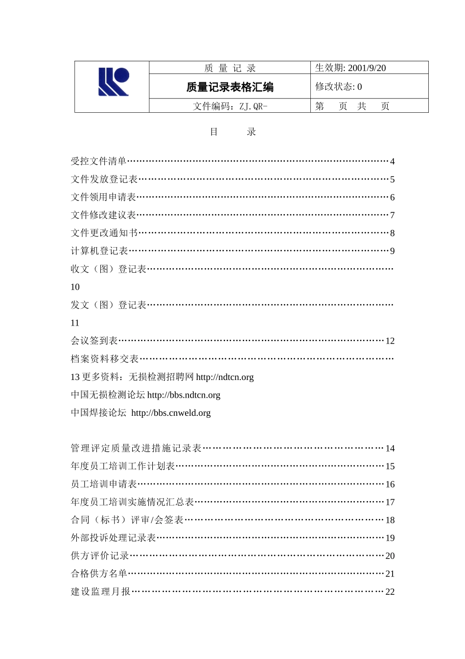 某一线企业质量记录表格汇编(表格很全)_第1页