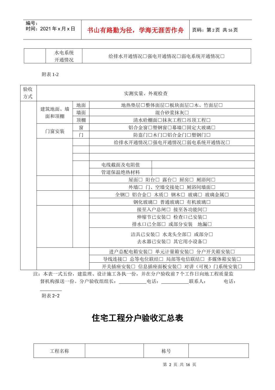 通辽地区住宅工程质量分户验收检查表[1]表格_第2页