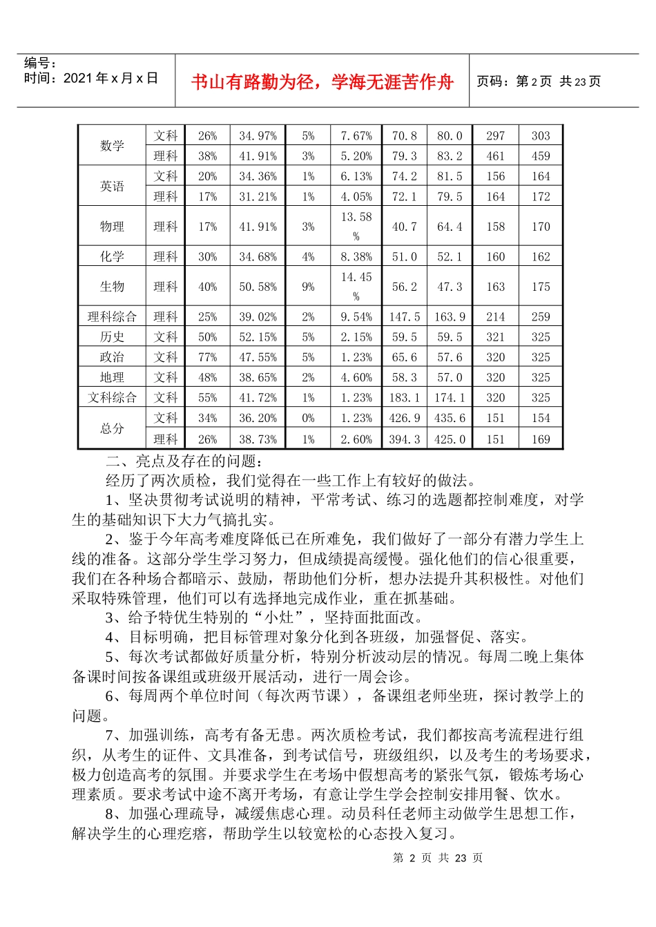09届高三省第二次质量检测考试质量分析_第2页